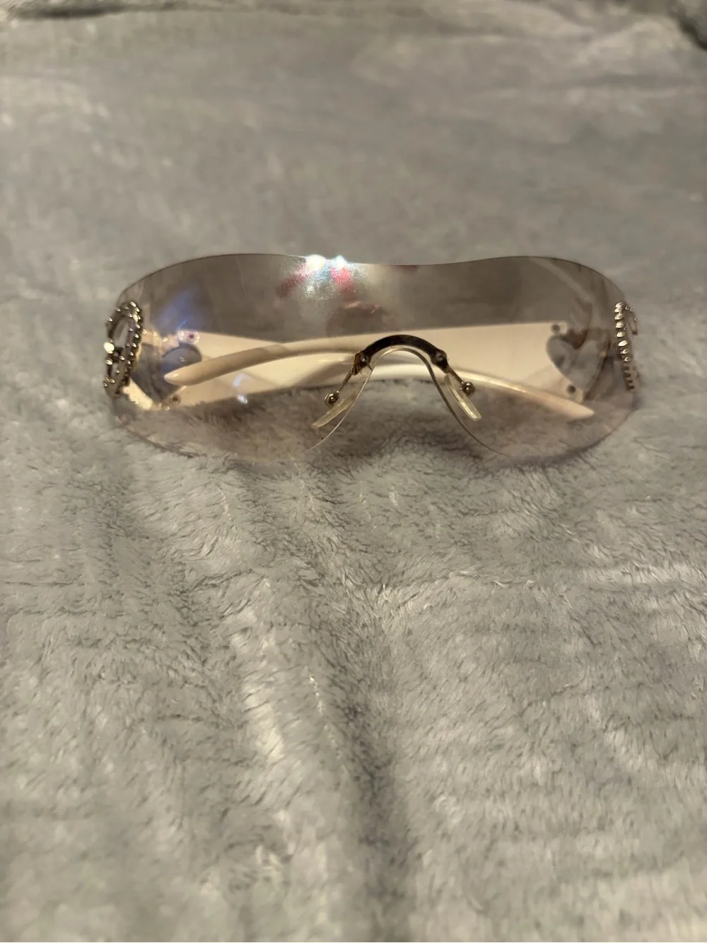 Rhinestone Rimless Shield Sunglasses - Silver Tint